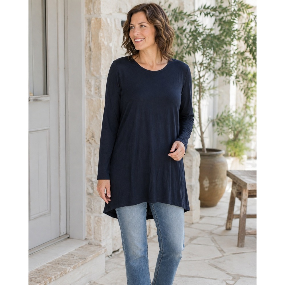 Comfy USA Navy Blue Modal Spandex Long Sleeve Tunic Top M700 Made in USA Medium